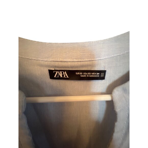 Zara Blue Cotton Button-Front Tunic Dress With 3/4 Sleeves For Women Size S - Picture 4 of 5